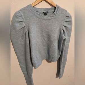 Wild Fable Med Cropped Sweater Heathered Light Blue w/Ruched Sleeves